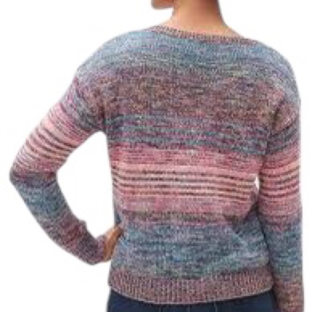 GAP Blue Pink Marled Knit Ombré Striped Boatneck Cotton Sweater Size Medium